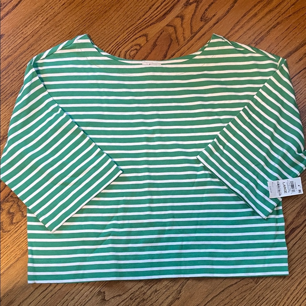 Stylish Green Striped 3/4 Sleeve Tee